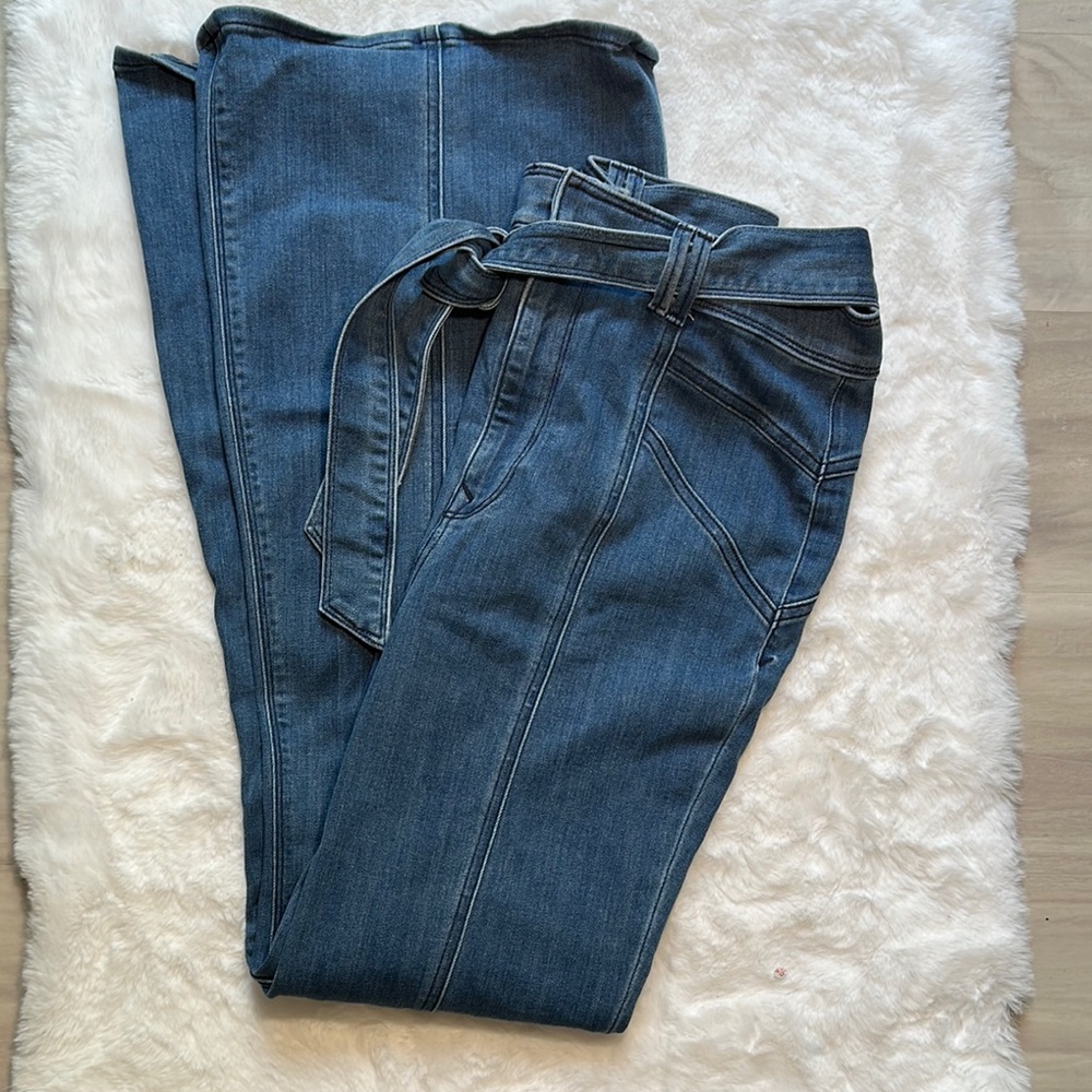 Express Blue Flare Wide Leg Jeans with Denim Sash